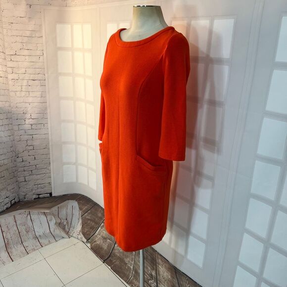 Boden Orange Jewel Neck 3/4 Sleeve Textured Pullover Sheath Dress Size 4R - Picture 4 of 13
